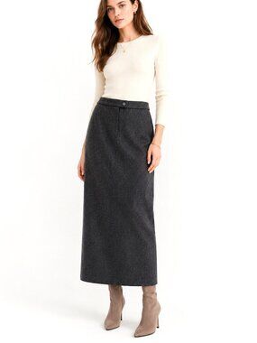 Vintage 90s Jones New York Country Charcoal Wool Ankle Length Pencil Skirt 10P